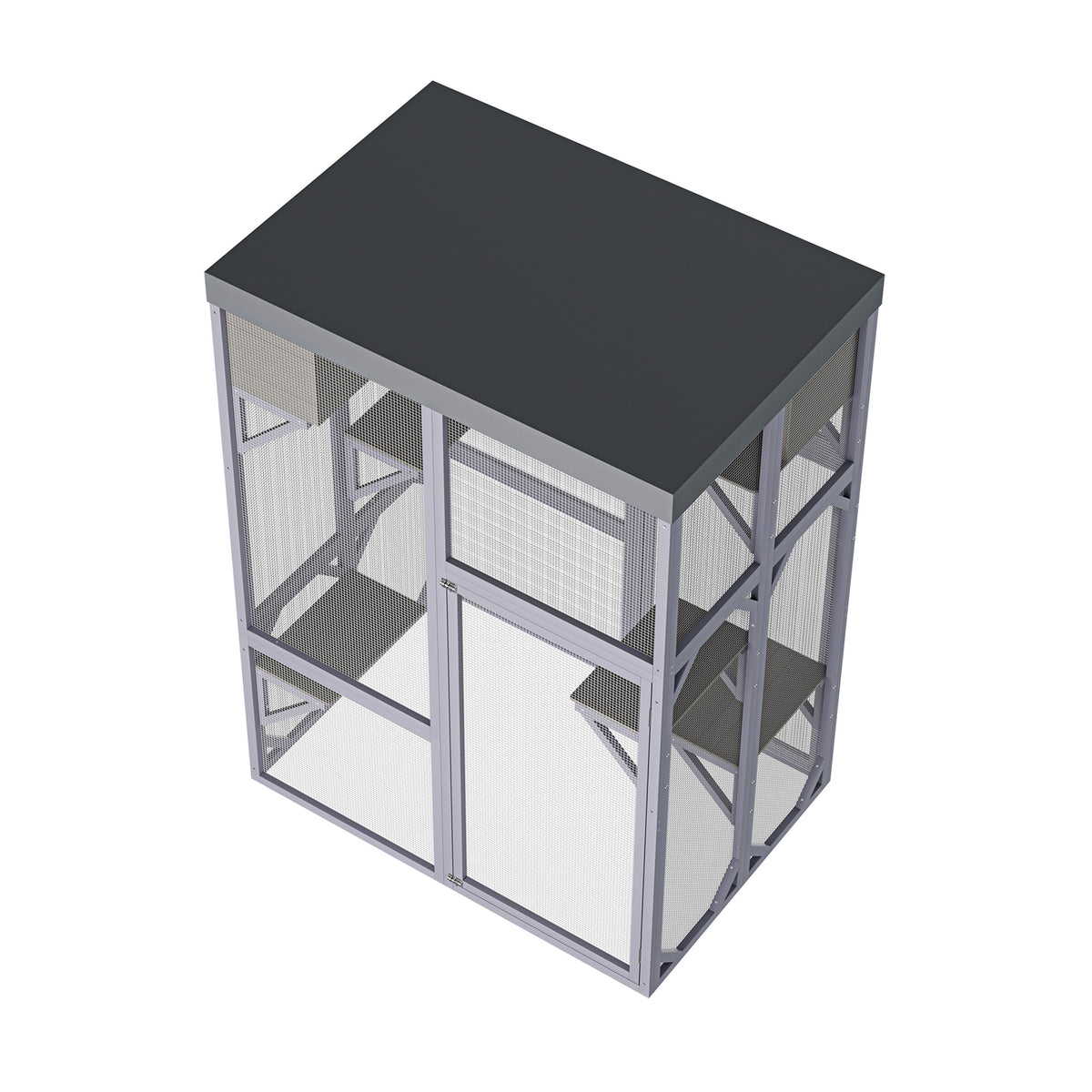 Outdoor Wooden Catio Multi-functional Cat Enclosure, 4 Platforms & 2 Napping Houses, 2 Strong Locks, Rounded Corner, Ste