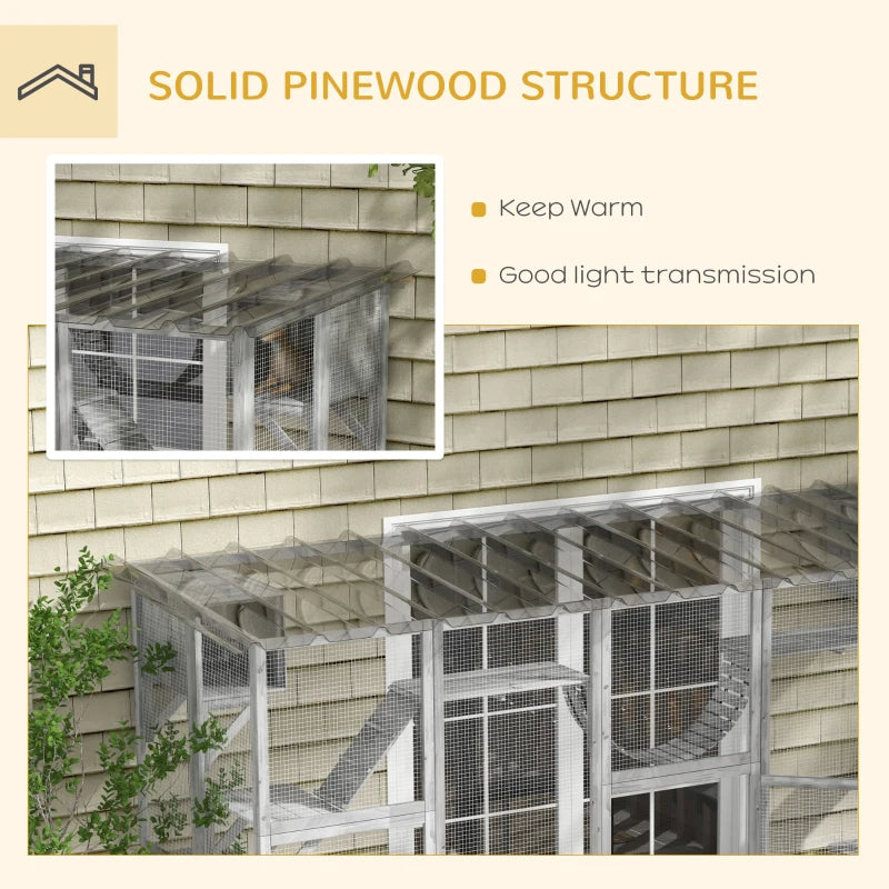 Playground Cat Window Box Outside Enclosure For Multiple Cats W Shelves & Bridges, Gray,Multiple Packages Shipped. Pleas