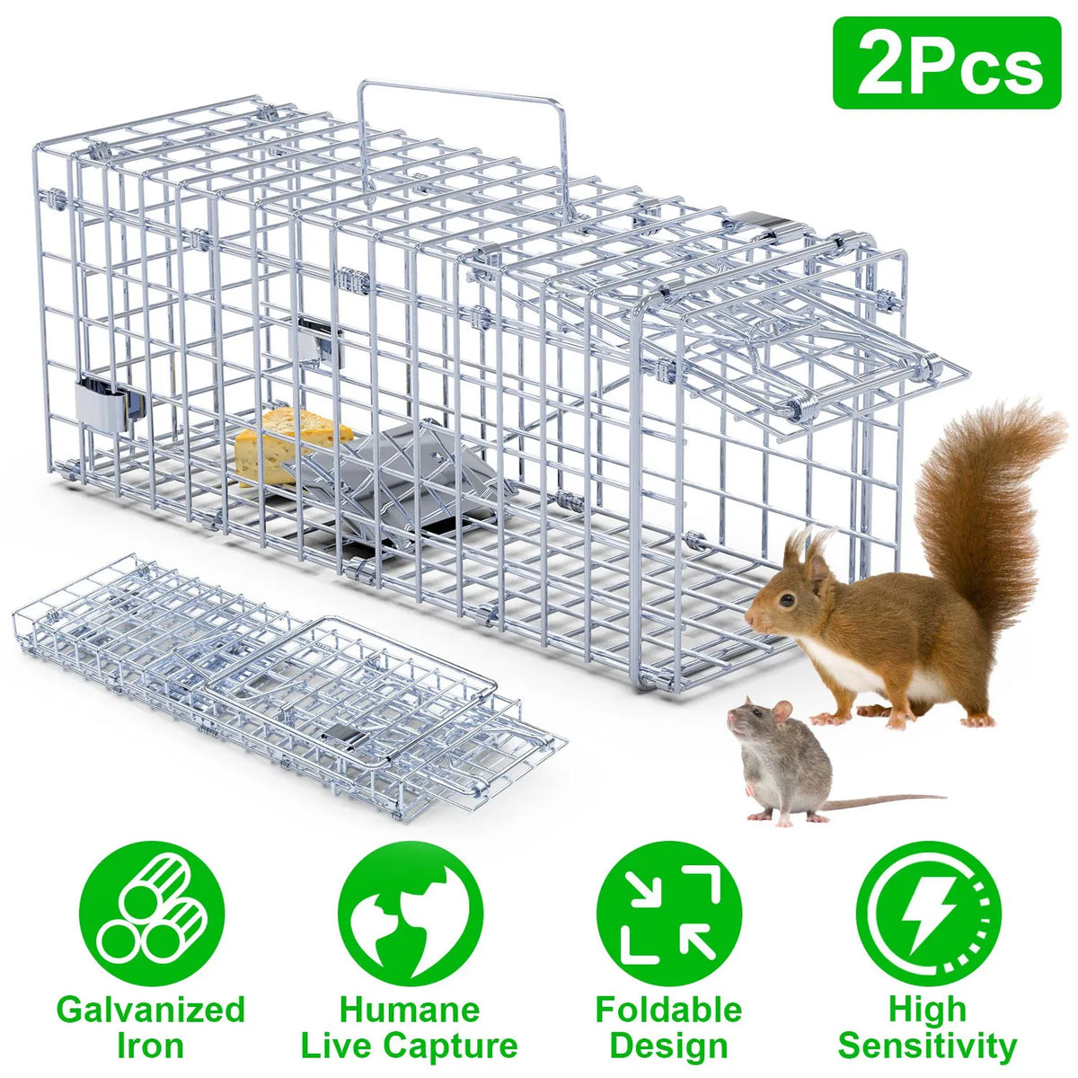 2-Pack Humane Mouse Traps – Instant-Lock One-Way Door, 2 mm Galvanized Metal, Safe for Kids & Pets, Indoor/Outdoor Reusa