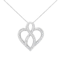 14K White Gold 1/4 cttw Round Cut Diamond Heart and Ribbon Center Pendant Necklace (H-I, I1-I2)