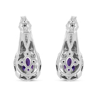 .925 Sterling Silver 8x6 MM Natural Oval Purple Amethyst Gemstone and Diamond Accent Art Deco Style Drop and Dangle Earrings (I-J Color, I1-I2 Clarity)