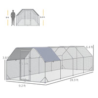 Large Chicken Coop Metal Chicken Run with Waterproof and Anti-UV Cover, Flat Shaped Walk in Fence Cage Hen House for Out