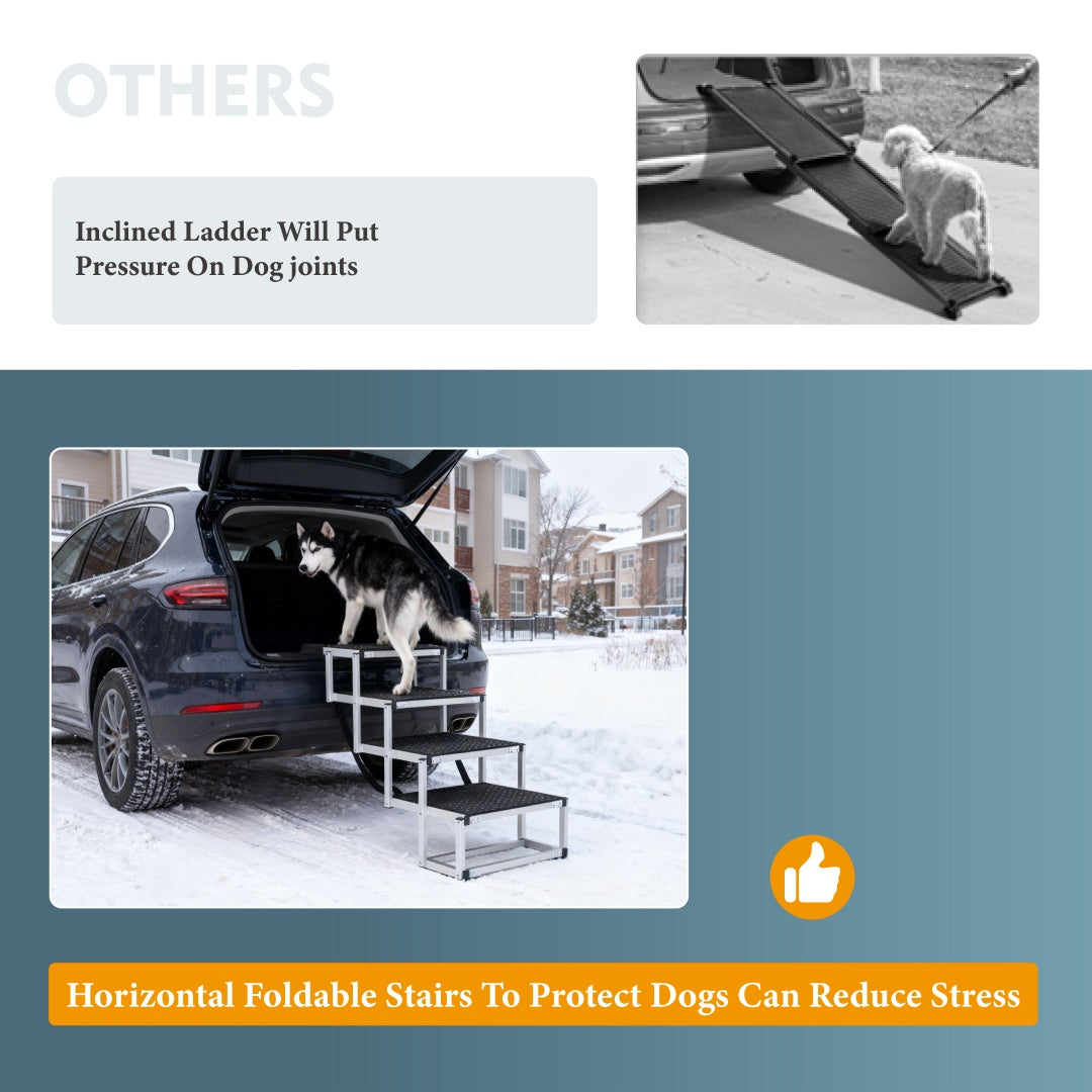 Foldable Dog Ramp For Cars, SUVs, Trucks, Portable Pet Dog Stairs For Large Dogs With Non-Slip Surface Reinforced Design