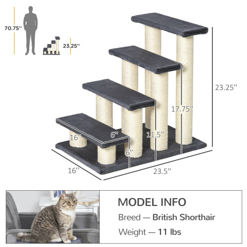 PawHut Cat Tree With 4 Steps For High Beds Couch, Cute Stair Shaped Cat Tree For Indoor Cats Or Dogs W Sisal Scratching 