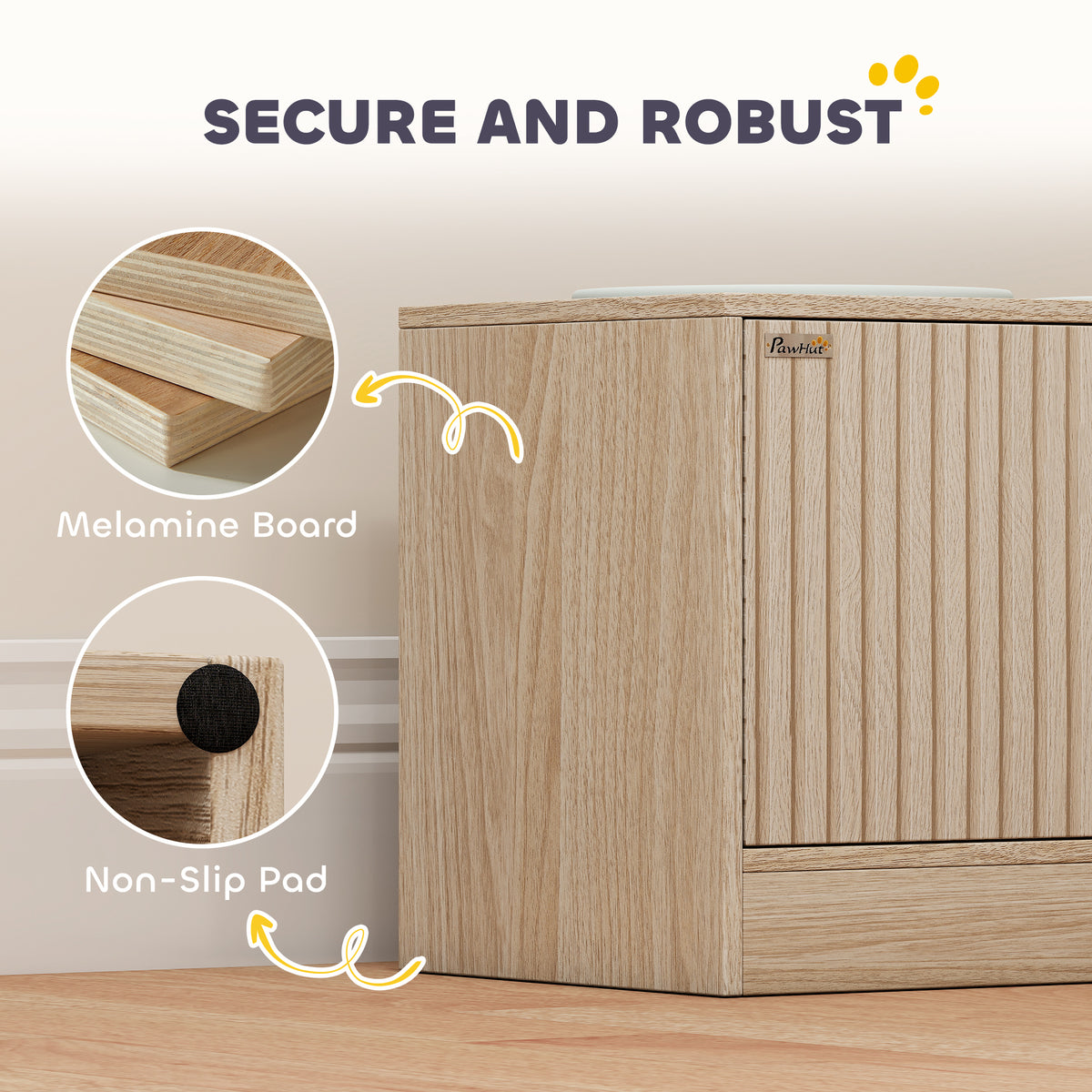 Elevated Dog Bowls with Storage Cabinet, 2 Stainless Steel Bowls, Slow Feeder, Dog Feeding Station for Large Dogs, Oak
