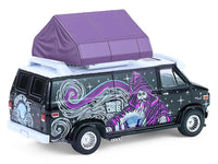 1978 GMC Vandura Custom Van Black with Wizard Graphics and White Top with Camp'otel Cartop Sleeper Tent "The Great Outdoors" Series 4 1/64 Diecast Model Car by Greenlight