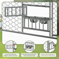 15x10 FT Large Outdoor Dog Kennel with Canopy, Heavy Duty Galvanized Steel Frame, Waterproof Cover, Built-in Elevated Fe