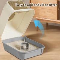 Extra Large Dual-Entry Cat Litter Box, Convertible Open&Enclosed, Gray, Odor Control, Easy Clean