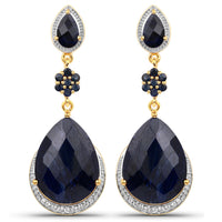 30.04 Carat Dyed Sapphire, Blue Sapphire and White Topaz .925 Sterling Silver Earrings