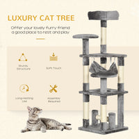 52" Multi-Level Cat Tree Tower, Kitten Scratcher Activity Center Play House with Hammock - Grey