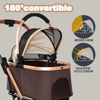 Pet Stroller for Dogs and Cats, 2-in-1 Detachable Foldable 4 Wheels Pet Stroller, Quick One-Hand Fold, Storage Basket, D