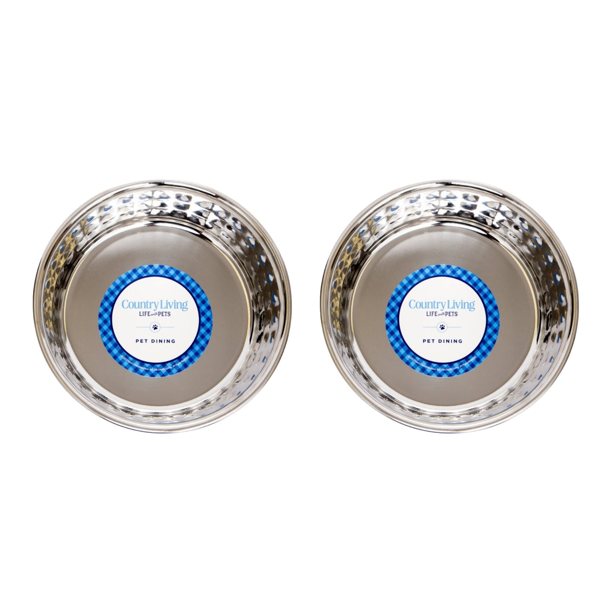 Country Living Set of 2 Hammered Stainless Steel Dog Bowls – Ideal for Extra Large Breeds – Rose Quartz/64oz - BIG FRENCHIES