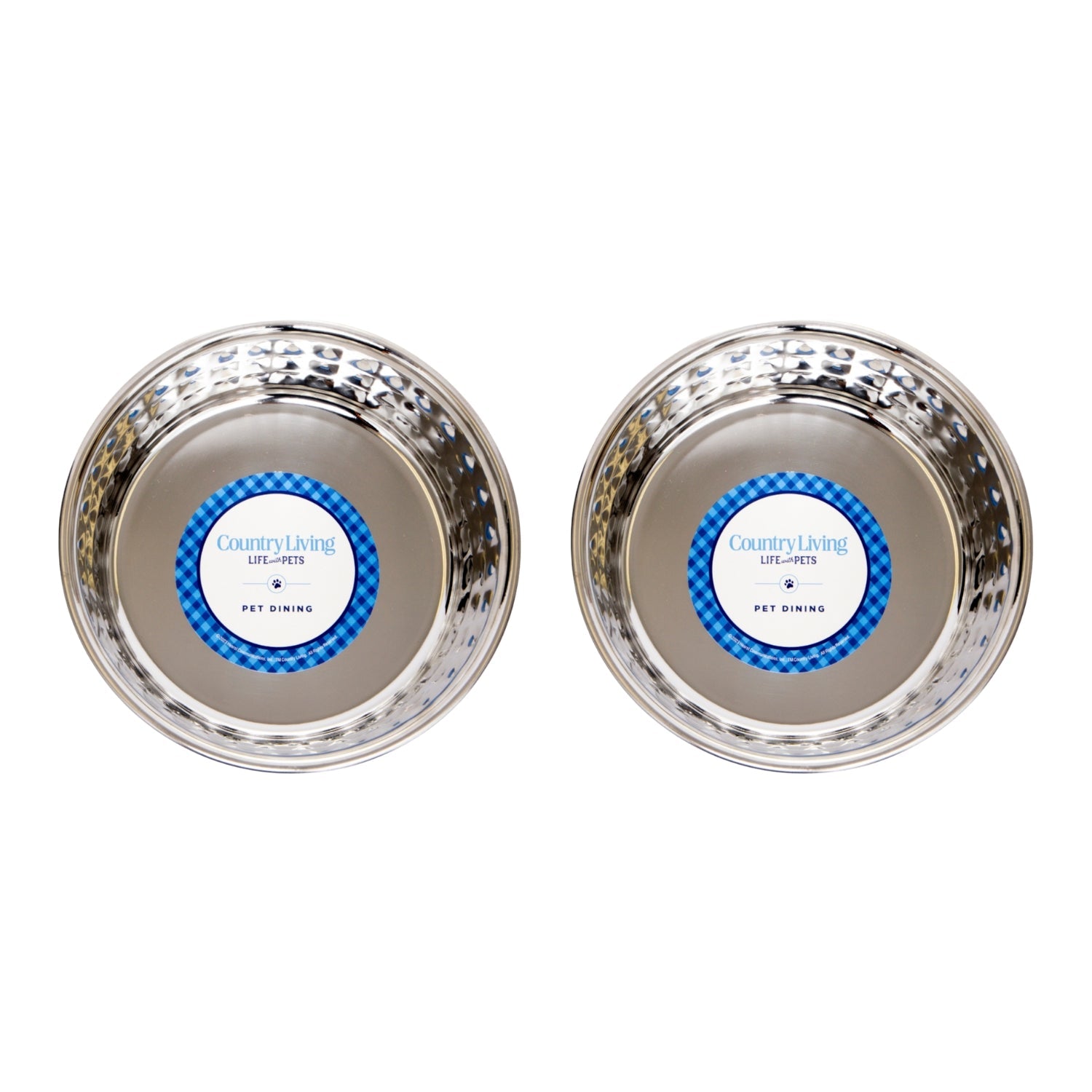 Country Living Set of 2 Hammered Stainless Steel Dog Bowls – Ideal for Extra Large Breeds – Rose Quartz/64oz - BIG FRENCHIES
