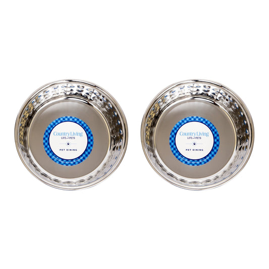 Country Living Set of 2 Hammered Stainless Steel Dog Bowls – Ideal for Extra Large Breeds – Rose Quartz/64oz - BIG FRENCHIES