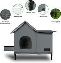 Insulated Weather-Resistant Cat Shelter with Heating Pad