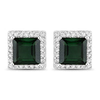 1.55 Carat Genuine Green Tourmaline and White Diamond 14K White Gold Earrings