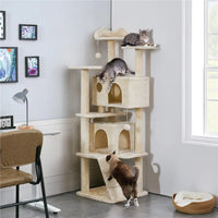 Ultimate 70" Double Condo Cat Tree with Scratching Posts - Creamy Comfort for Your Feline Friends! - BIG FRENCHIES