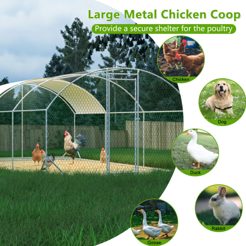 Large Chicken Coop Metal Chicken Run With Waterproof And Anti-UV Cover, Dome Shaped Walk-in Fence Cage Hen House For Out