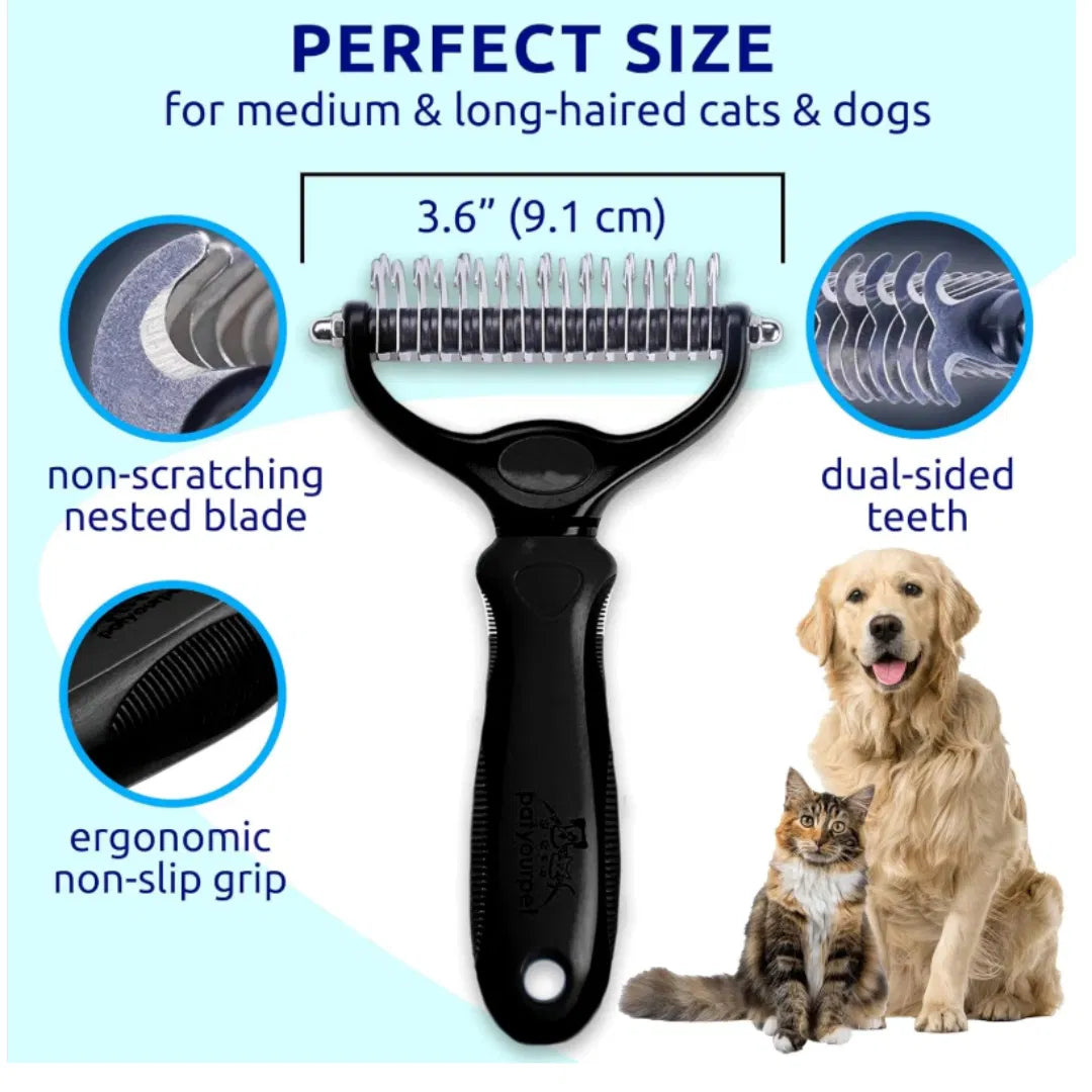 Black pet hair removal dog brush for hair removal - indoor cats use cat brush, long and short haired dogs use double-sid