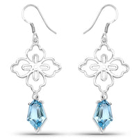 12.14 Carat Genuine Swiss Blue Topaz .925 Sterling Silver Earrings