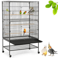 Metal 52-Inch Large Rolling Bird Cage with 3 Perches 4 Feeders - BIG FRENCHIES