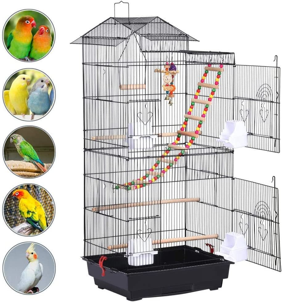 39-Inch Roof Top Large Flight Parrot Bird Cage for Small Quaker Parrot Cockatiel Sun Parakeet Green Cheek Conure Budgie Finch Lovebird Canary Pet Bird Cage W/Toys - BIG FRENCHIES
