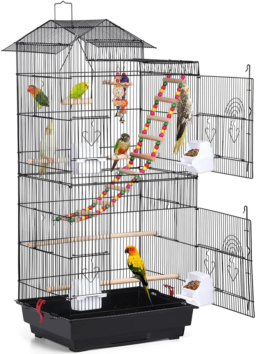 39-Inch Roof Top Large Flight Parrot Bird Cage for Small Quaker Parrot Cockatiel Sun Parakeet Green Cheek Conure Budgie Finch Lovebird Canary Pet Bird Cage W/Toys - BIG FRENCHIES