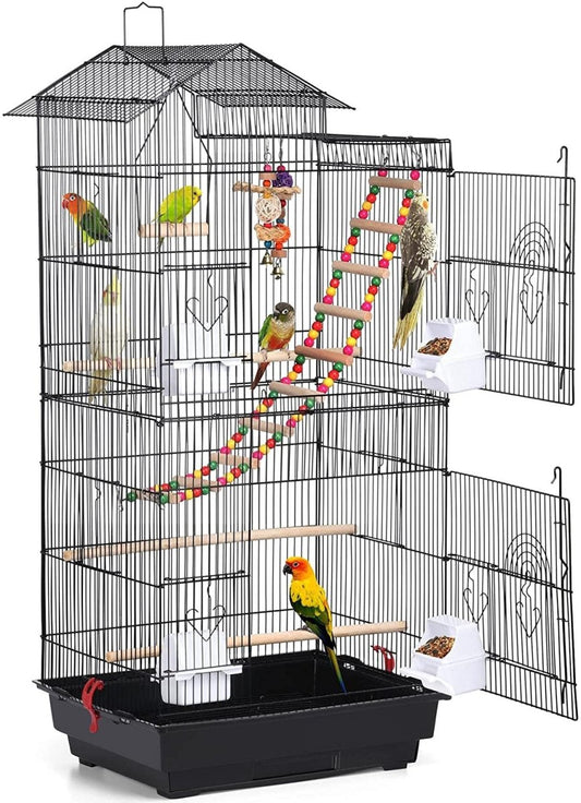 39-Inch Roof Top Large Flight Parrot Bird Cage for Small Quaker Parrot Cockatiel Sun Parakeet Green Cheek Conure Budgie Finch Lovebird Canary Pet Bird Cage W/Toys - BIG FRENCHIES