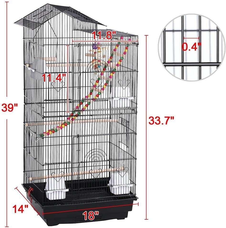 39-Inch Roof Top Large Flight Parrot Bird Cage for Small Quaker Parrot Cockatiel Sun Parakeet Green Cheek Conure Budgie Finch Lovebird Canary Pet Bird Cage W/Toys - BIG FRENCHIES