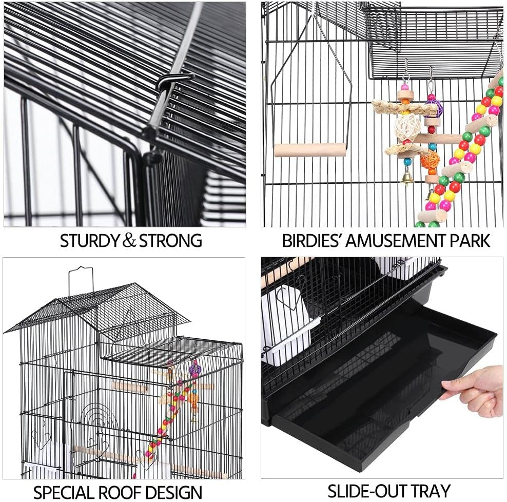 39-Inch Roof Top Large Flight Parrot Bird Cage for Small Quaker Parrot Cockatiel Sun Parakeet Green Cheek Conure Budgie Finch Lovebird Canary Pet Bird Cage W/Toys - BIG FRENCHIES
