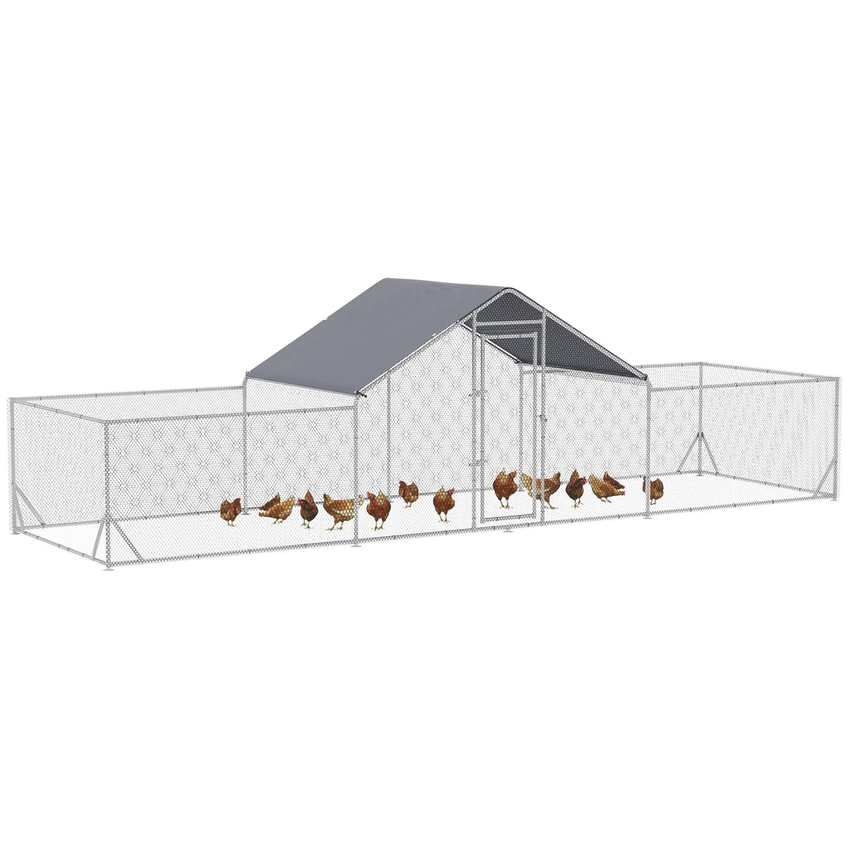 Chicken Run, 23' x 6.6' Metal Chicken Coop with Waterproof and Anti-UV Cover, Spire Roof, Door, for 12-14 Chickens, Duck