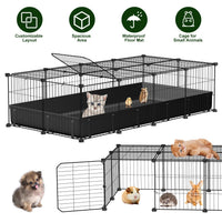 47x24x12" Guinea Pig Cage Small Animal Playpen DIY Metal Pet Enclosure with 20 Panels Waterproof Floor Mat for Hedgehogs