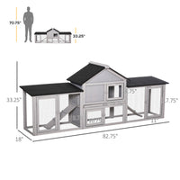 Outdoor Rabbit House 83" 2 Story Deluxe XL Wooden Rabbit Hutch Big Bunny Cage w/ Ladder and Run, Gray