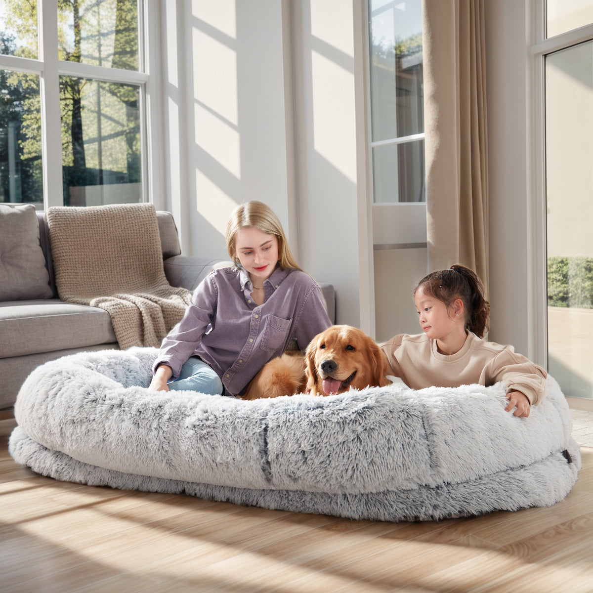 Human Dog Bed - 63 In X 31.4 In X 9.5 In Washable Faux Fur Lounger For Adults & Pets, Cushion With Orthopedic Support, I