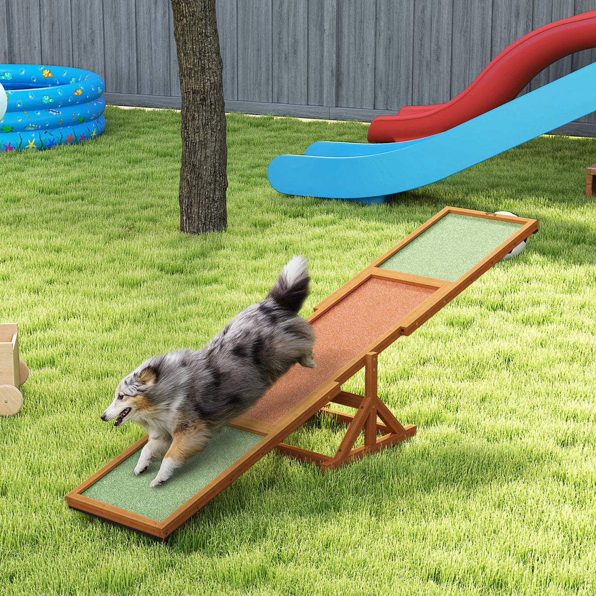 Wooden Dog Agility Seesaw For Training And Exercise, Weather Resistant, 83 L X 16 W X 14 H, Orange