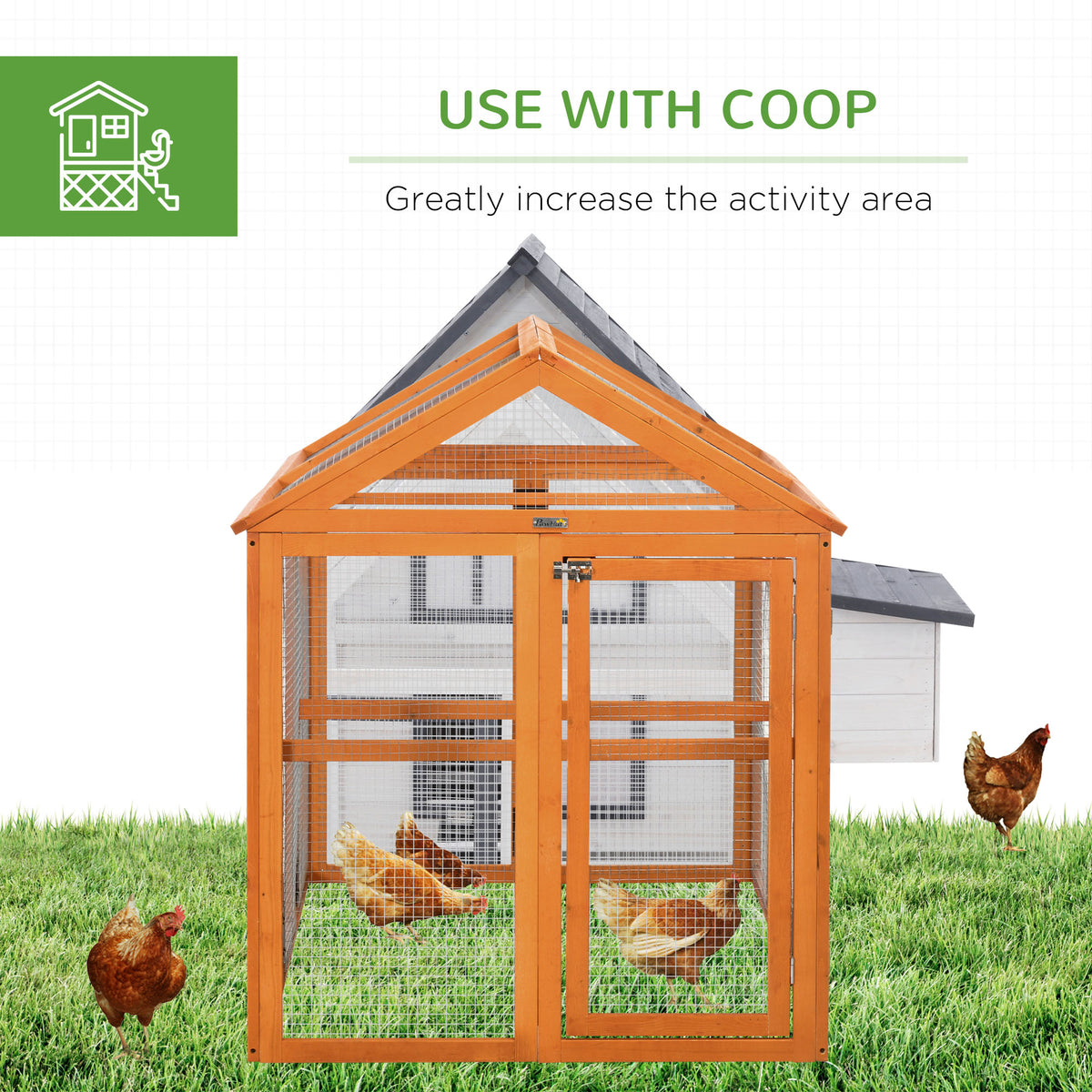 Wooden Chicken Run, Combinable Design with Perches, 4.6 x 2.8, Orange