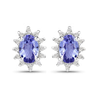 2.00 Carat Genuine Tanzanite and White Topaz .925 Sterling Silver Jewelry Set