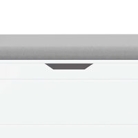 A white rubber wood children's toy box with soft cushioned seats, stools, flip covers, and safety hinges for toy storage