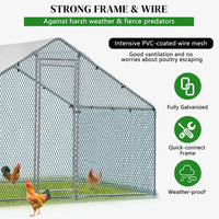 2X2X2m&6.5x6.5x6.5ft Silver Chicken Coop With Pointed Roof, 180g PE Rain Cloth, Metal Chicken And Rabbit Cage