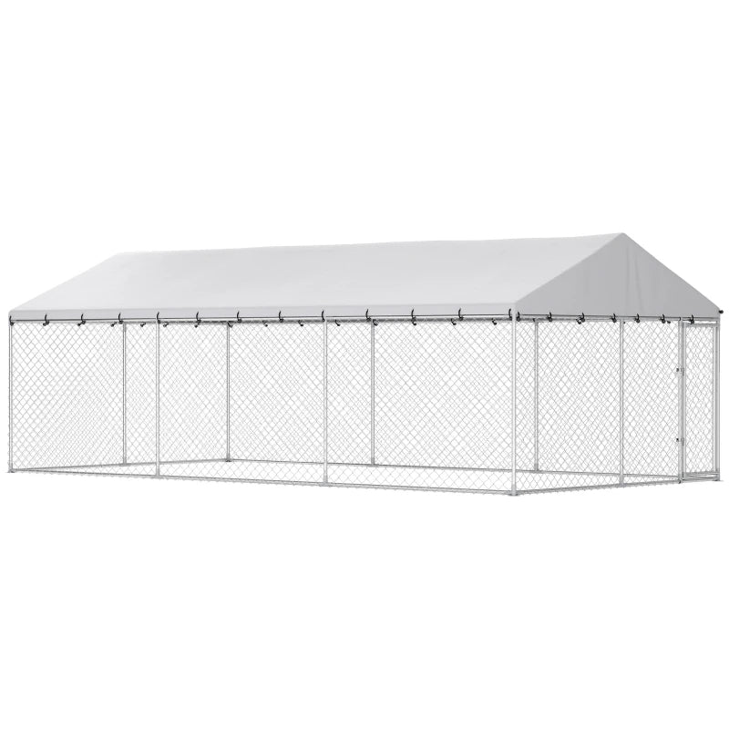 Heavy Duty Outdoor Dog Kennel With Waterproof Roof, 2 Secure Latches, Chain Link Dog Run For Backyard, 20' X 10' X 7'For