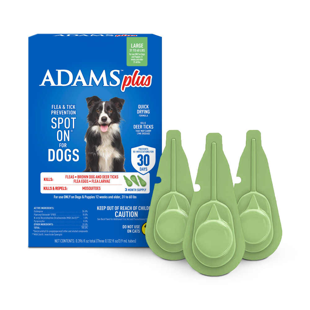 Adams Plus Flea & Tick Spot On 3 Doses 30 Day Control for Large Dogs 31-60lbs