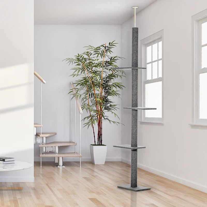 PawHut Floor-to-Ceiling Cat Tree Cat Climbing Tower With Sisal-Covered Scratching Posts Natural Cat Tree Activity Center