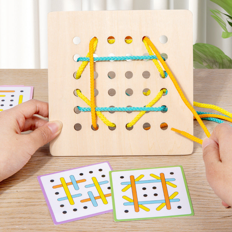 Montessori Early Education Children's Double Battle Pattern Rope Wearing Game Exercise Baby's Hand Eye Coordination Toy