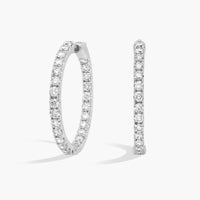 AGI Certified Inside Out 3 CTW Round Lab Grown Diamond 1" Hoop Earrings in 14K White Gold Overlay