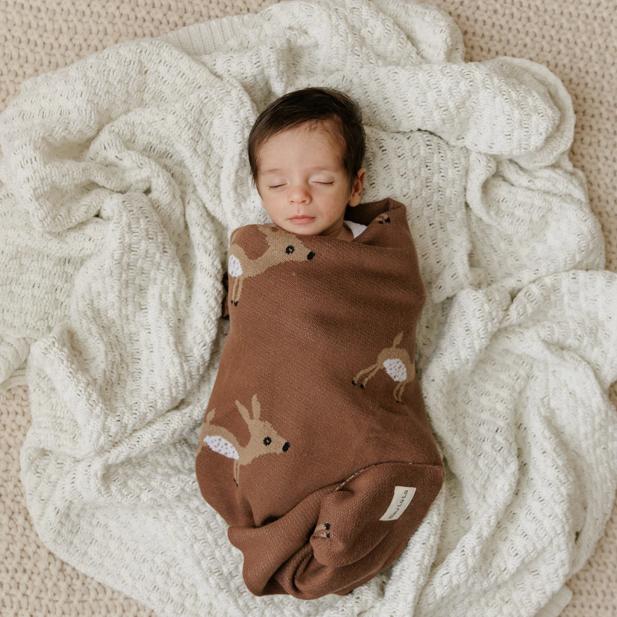Luxury Cotton Deer Knit Swaddle Baby Blanket - BIG FRENCHIES