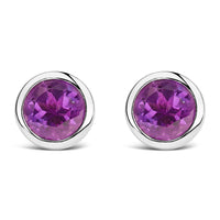 .925 Sterling Silver 6MM Bezel Set Created Purple Amethyst Solitaire Stud Earrings