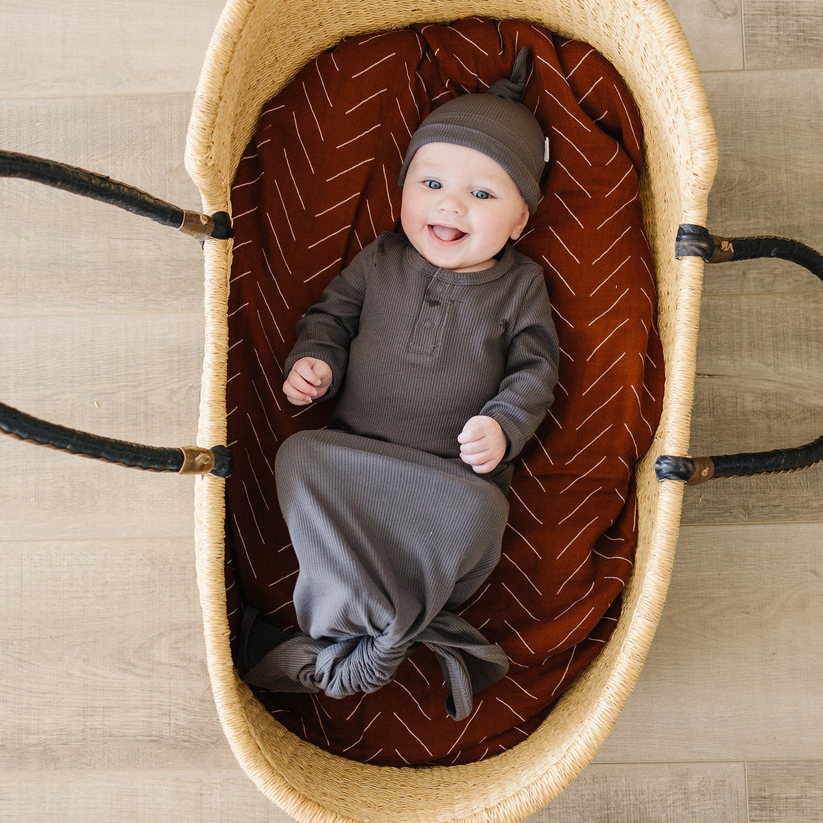 Charcoal Organic Ribbed Newborn Knot Hat - BIG FRENCHIES