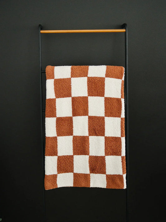 Rust Checkered Plush Blanket - BIG FRENCHIES