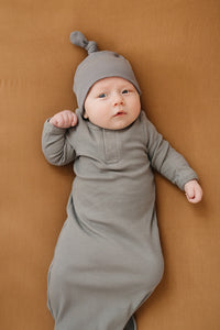 Grey Organic Ribbed Newborn Knot Hat - BIG FRENCHIES