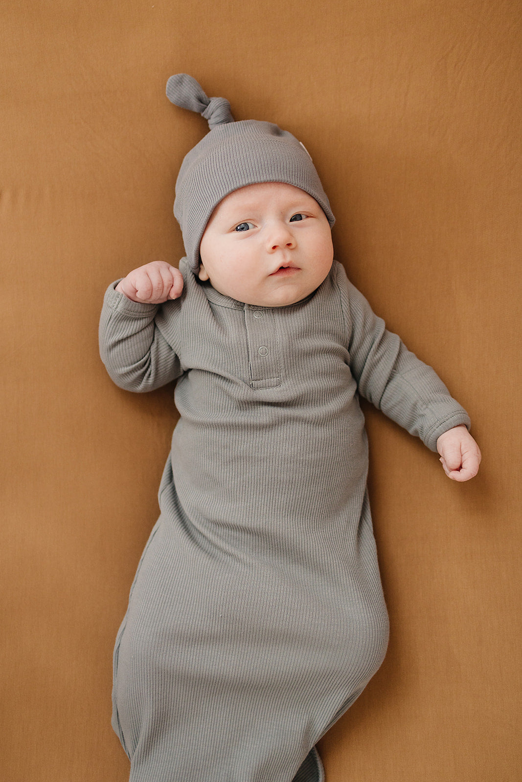 Grey Organic Ribbed Newborn Knot Hat - BIG FRENCHIES